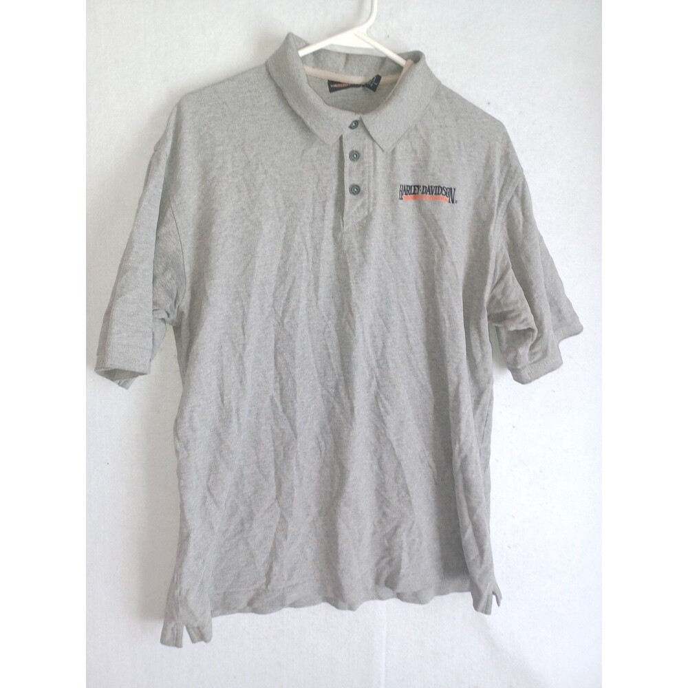 Harley Davidson Polo Shirt Mens Large Gray Adult Short Sleeve Cotton